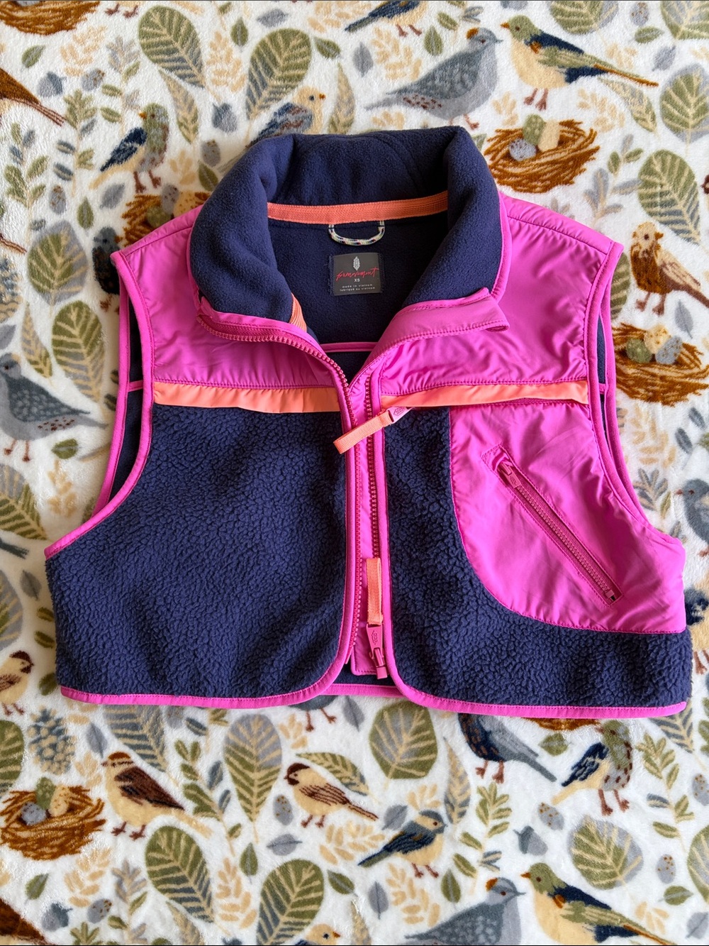 FP Movement by Free People Navy + Hot Pink Fleece Vest with Coral Trim